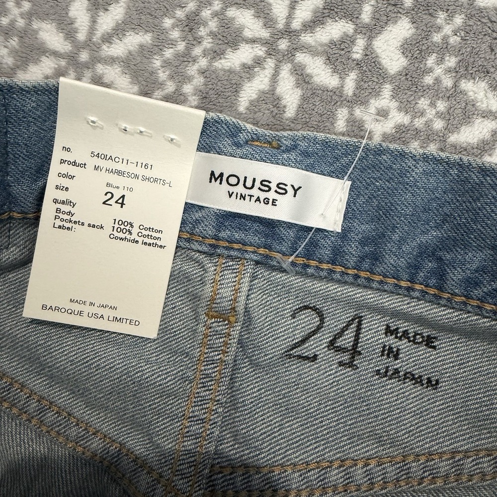 NWT Moussy Vintage Harbeson Denim Long Short Blue Size 24 High Rise Cut Offs - Picture 4 of 8